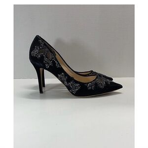 NEW Jimmy Choo 38 Karmel Pump Suede Black Crystal Rock Mesh Heels Shoes